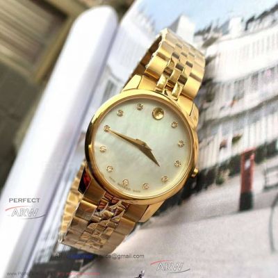 Perfect Replica Movado White Enamel Dial All Gold Jubilee Band Couple Watch